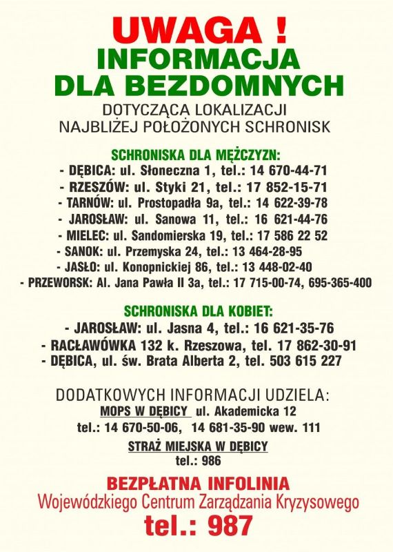 informacja dla bezdomnych