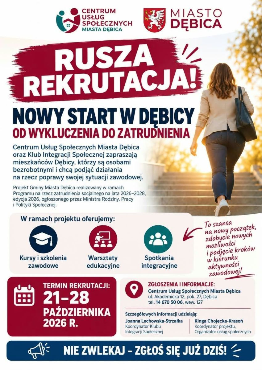 Zdjęcie: REKRUTACJA DO PROJEKTU „NOWY START W DĘBICY – OD WYKLUCZENIA DO ZATRUDNIENIA”!