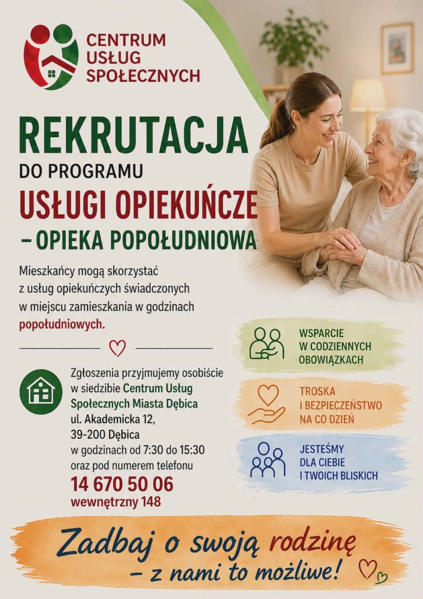 Zdjęcie: Rusza nowa usługa- usługi opiekuńcze popołudniowe.