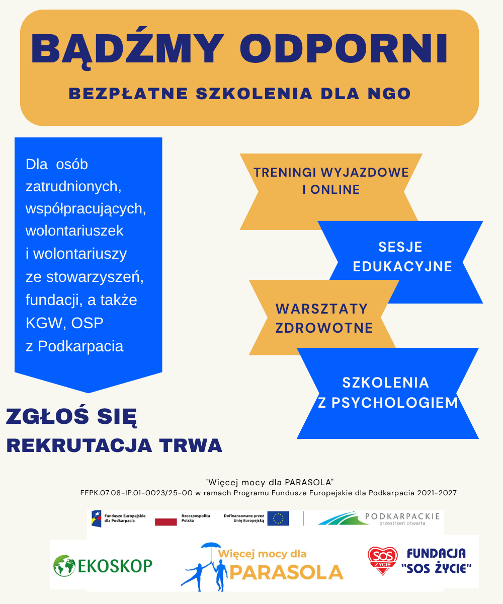 Zdjęcie: „BĄDŹMY ODPORNI” - cyklu bezpłatnych szkoleń wspierających odporność psychiczną i fizyczną  oraz profilaktykę zdrowotną.