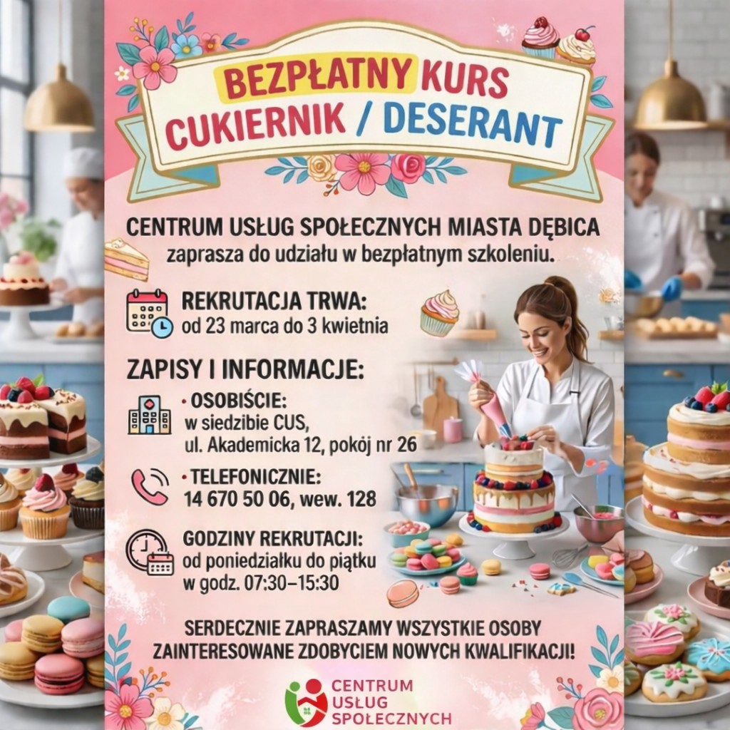 Zdjęcie: Bezpłatny kurs– Cukiernik/Deserant
