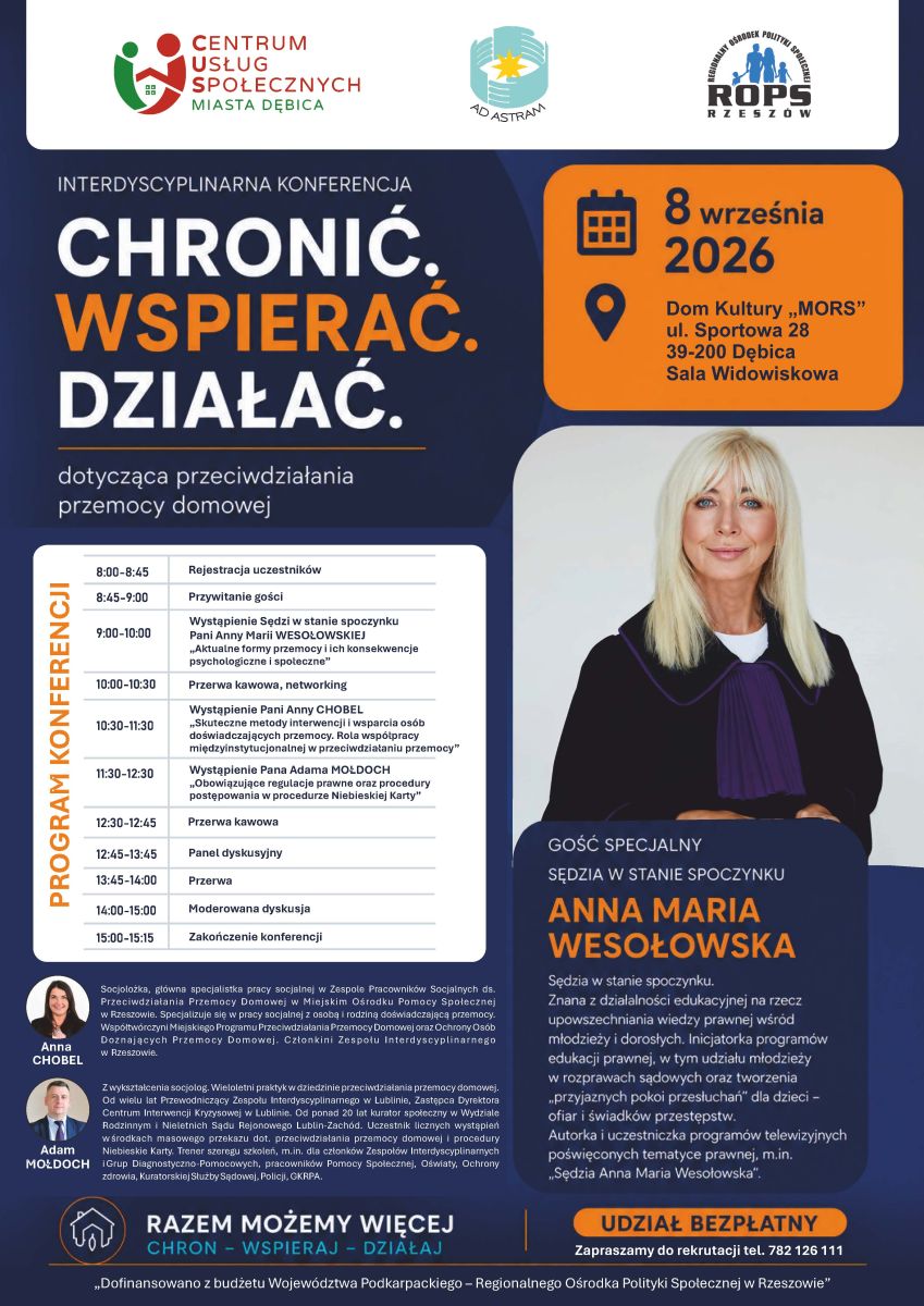Zdjęcie: Konferencja „CHRONIĆ. WSPIERAĆ. DZIAŁAĆ.” – spotkanie specjalistów w obszarze przeciwdziałania przemocy domowej