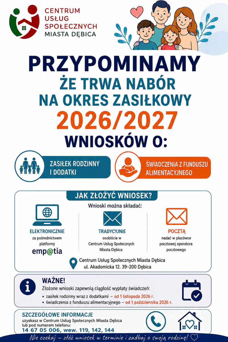 Zdjęcie: Nabór wniosków na okres zasiłkowy 2026/2027